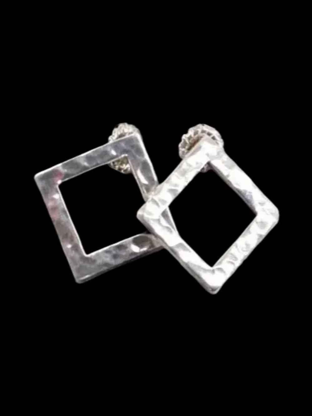 Hammered Sterling Silver .925 Square Post Stud Earrings 9.29 grams 1" x 1" - Picture 6 of 16
